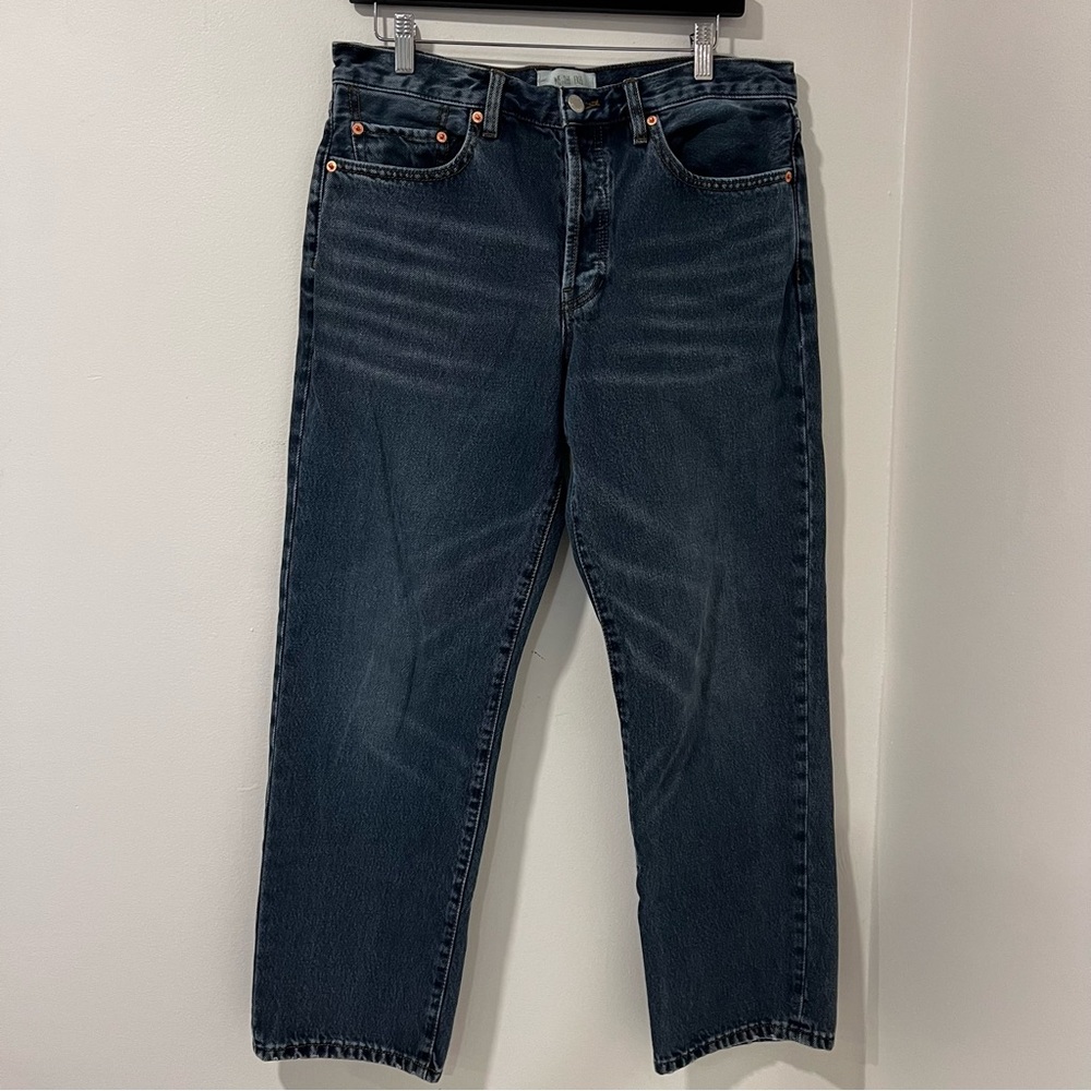 Free People Boyfriend Button Fly High Rise Straight Jeans Indigo-Grey Wash